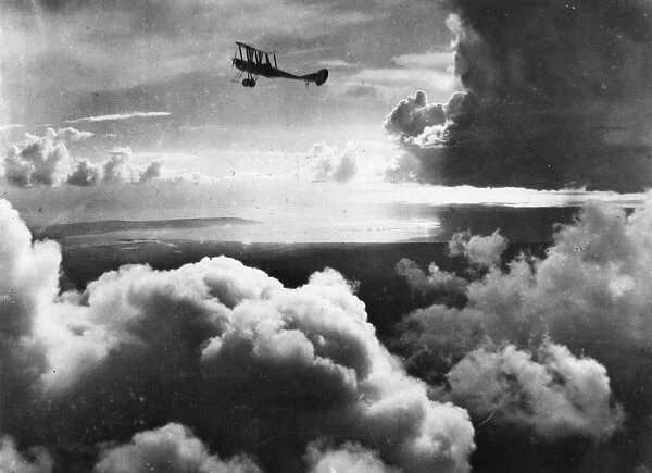 British BE2 biplane in flight, WW1