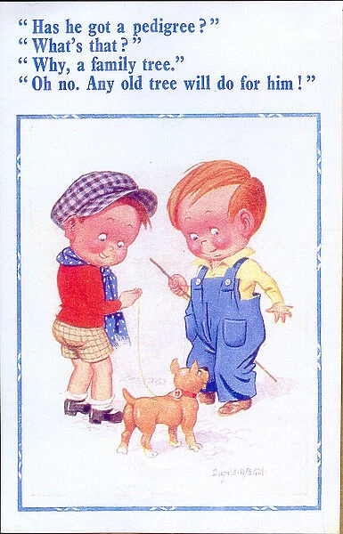 Comic postcard, Little boys with dog Date: 20th century