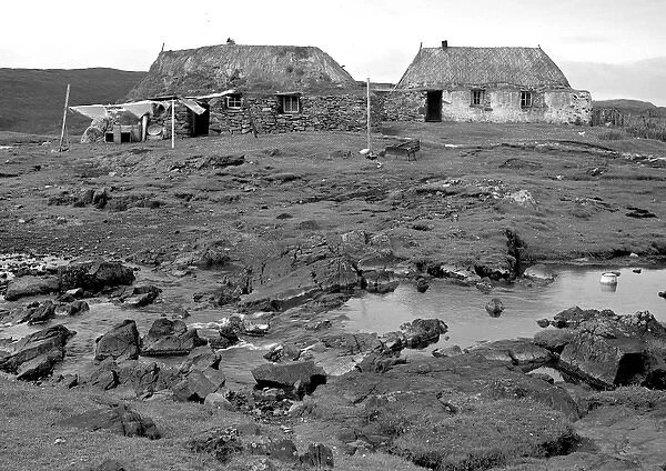 Two cottages in a bleak landscape, Isle of Lewis