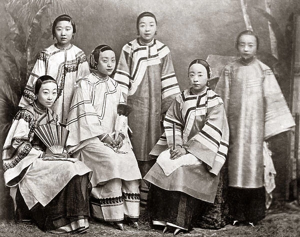 Group of Chinese women with bound feet, circa 1890