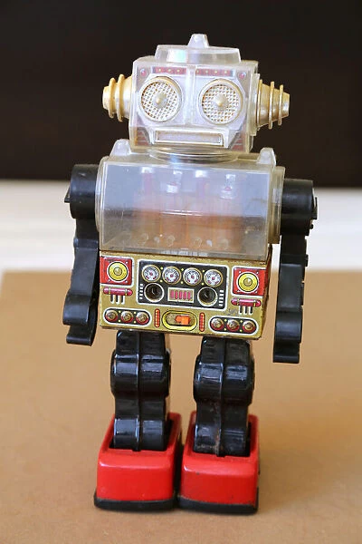 Retro Toy Walking Plastic Robot - Clear See-through Body