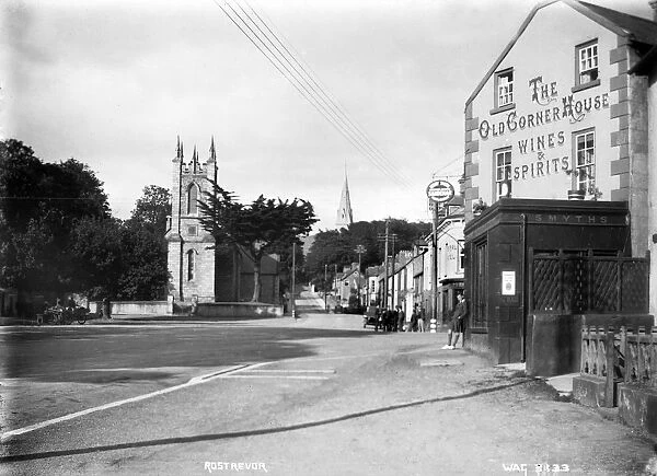 Rostrevor - a view of the square with a public house to the right