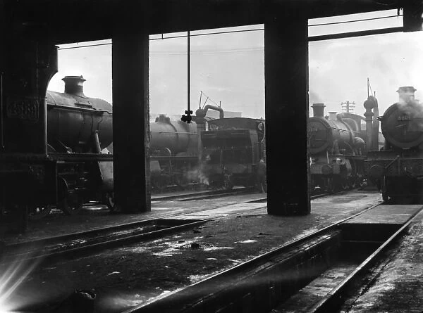 Steam engines near service shed, Exeter St David s