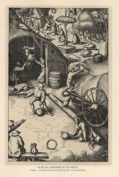 Villagers playing croquet or clos-porte, 16th century