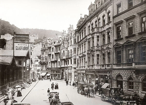 Vintage 19th century photograph - street scene, Kalsbad, Karlovy Vary, Czech Republic