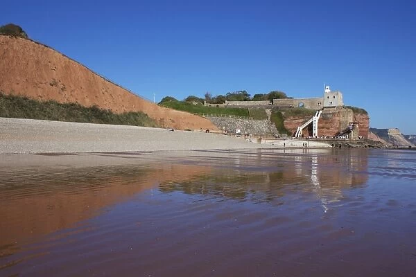 Jacobs Ladder, Clock Tower and Sidmouth Beach, Devon, England, United Kingdom