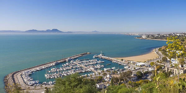 Tunisia, Sidi Bou Said, View of Sidi Bou Said marina