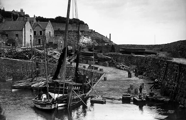 View of the harbour in Crail, Fife. Date: c1890