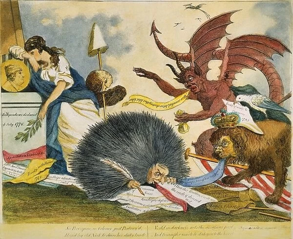 FEDERALIST CARTOON, c1799. A Republican cartoon, c1799, lampooning the English political journalist and Federalist editor, William Cobbett, as Peter Porcupine : colored engraving