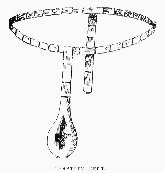 MEDIEVAL CHASTITY BELT. 19th century wood engraving
