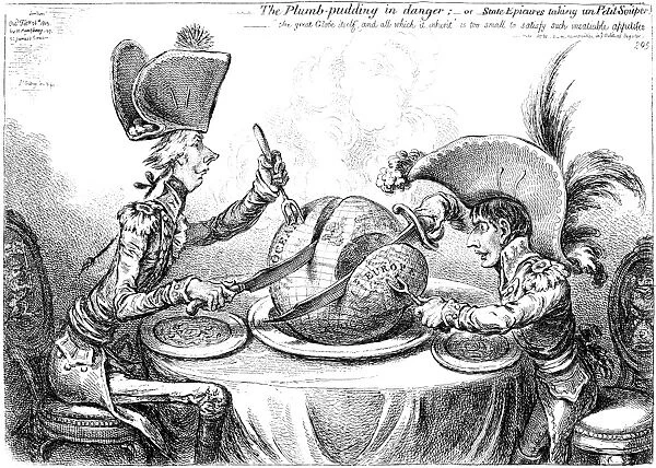 NAPOLEON CARTOON, 1805. The Plum-pudding in danger; - or State Epicures taking un Petit Souper