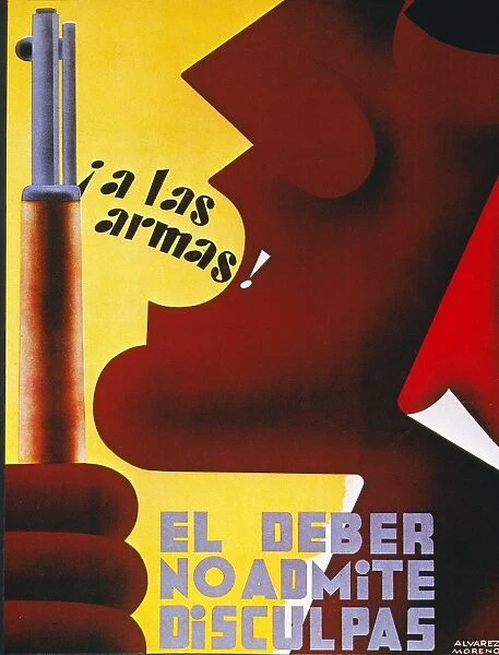 SPANISH CIVIL WAR, 1937. To arms! No one is excused from duty. A poster from the Republican forces in the Spanish Civil War, 1937