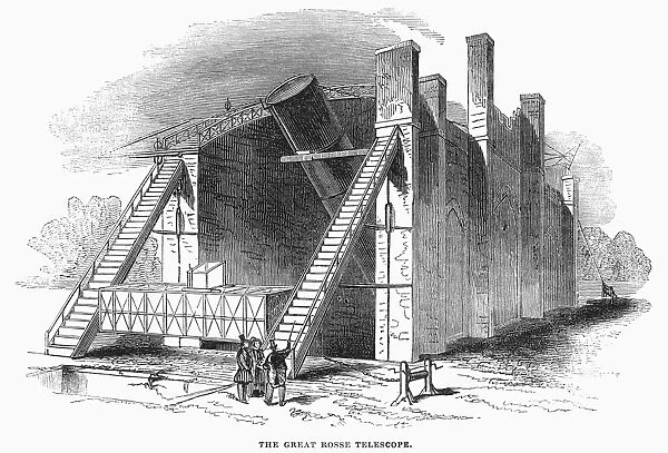 TELESCOPE: PARSONS, 1845. The great Leviathan telescope built in 1845 by the Irish astronomer William Parsons, 3rd Earl of Rosse. Wood engraving from a contemporary English newspaper