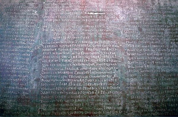 Ancinet Roman Latin inscription on stone from Spain. Archaeological Museum, Madrid, Spain