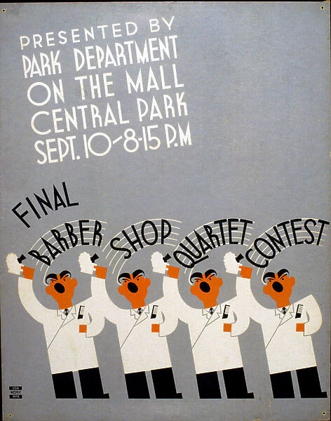 Final barber shop quartet contest presented by Park Department on the Mall, Central Park Sept. 10, 8: 15 p. m. ca. 1936