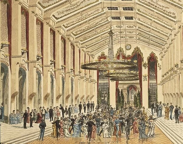 Interior of Sofienbad Saal, famous ballroom in Vienna, print, 1870