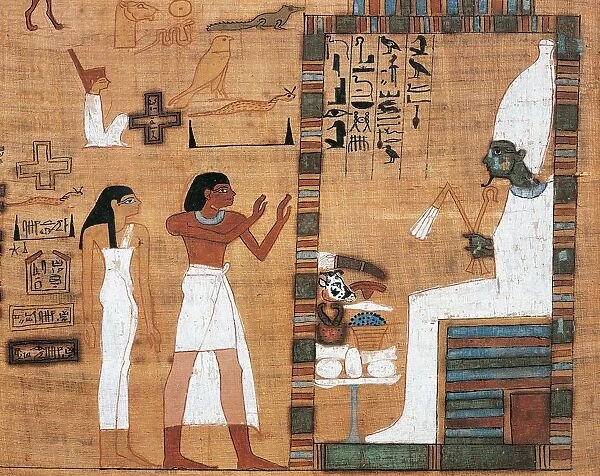Papyrus depicting husband and wife before Osiris Court