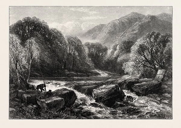 ON THE RIVER, LLEDR, Wales, UK, Great Britain, United Kingdom, 19th century engraving