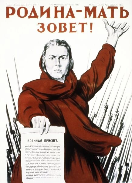 Soviet propaganda  /  recruitment poster by i, toidze from 1941, the motherland calls, world war 2
