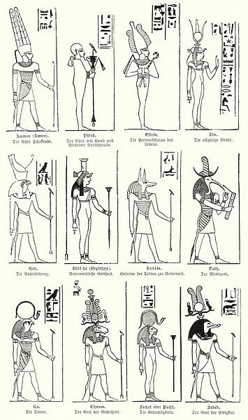 Ancient Egyptian gods and goddesses (engraving)
