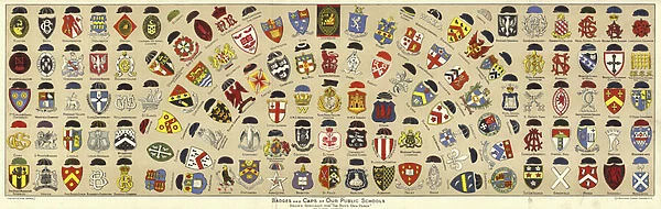 Badges and caps of British public schools (colour litho)