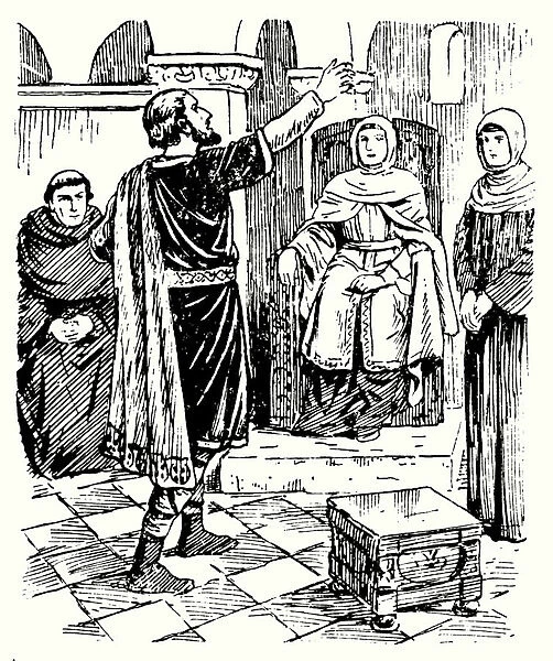 Caedmon singing before the Abbess Hilda (lithograph)