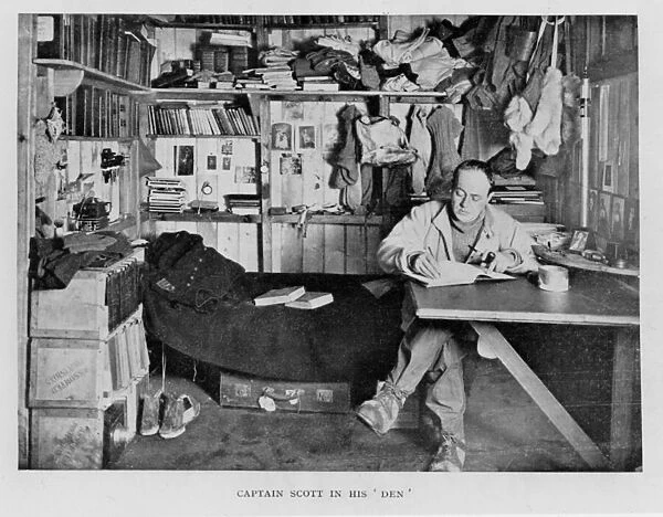 Captain Scott in his den at Winter Quarters, 1911 (b  /  w photo)