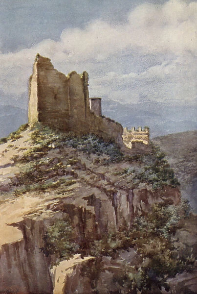 The Castle of Appio, near Ventimiglia (colour litho)