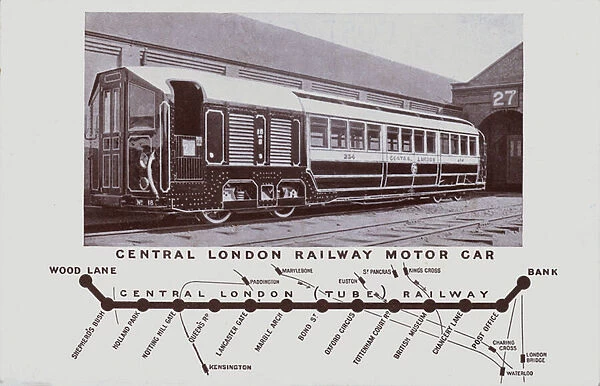 Central London Railway Motor Car, from Wood Lane to Bank (b  /  w photo)