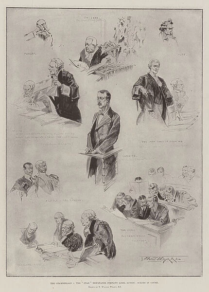The Chamberlain v the 'Star'Newspaper Company Libel Action, Scenes in Court (engraving)