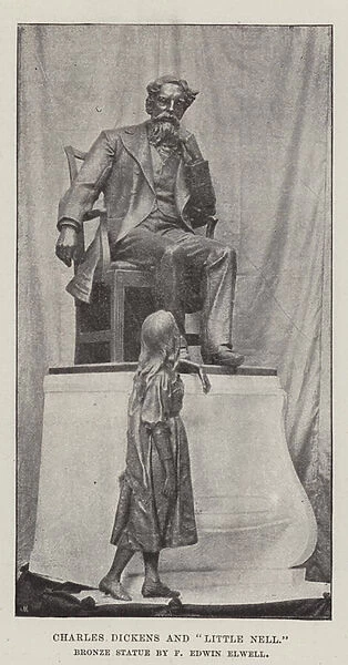 Charles Dickens and 'Little Nell, 'Bronze Statue by F Edwin Elwell (b  /  w photo)