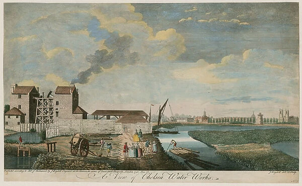 Chelsea Water Works (coloured engraving)