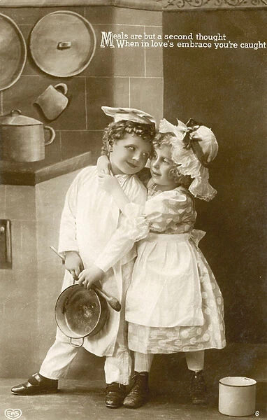 Two children dressed as cooks (b  /  w photo)