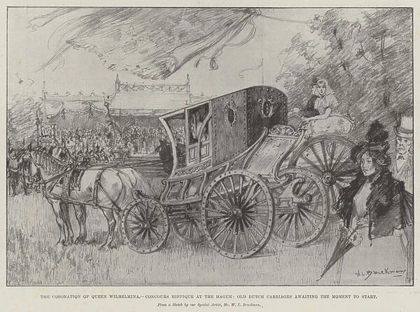 The Coronation of Queen Wilhelmina, Concours Hippique at the Hague, Old Dutch Carriages awaiting the Moment to Start (litho)