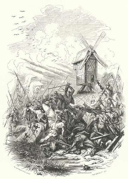 Death of John of Bohemia at the Battle of Crecy, 1346 (engraving)