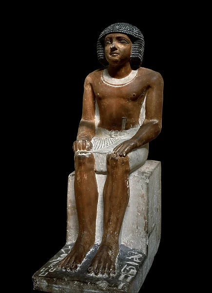 Egyptian antiquite: painted limestone statuette of Ly-Kaou (Ly Kaou) scribes supervisor