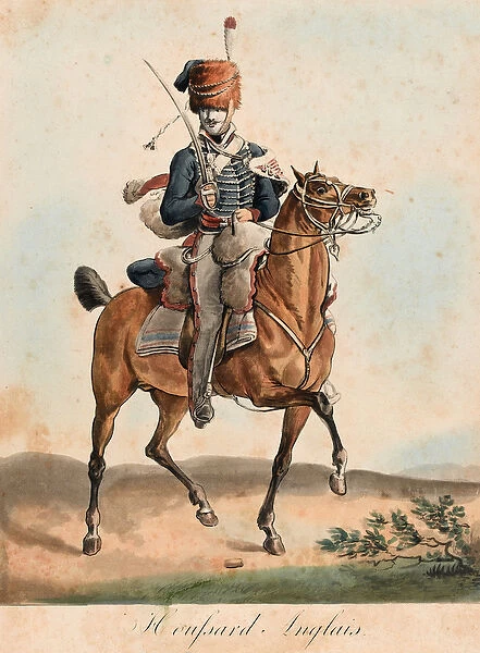 English Hussar, c. 1815 (aquatint, coloured)