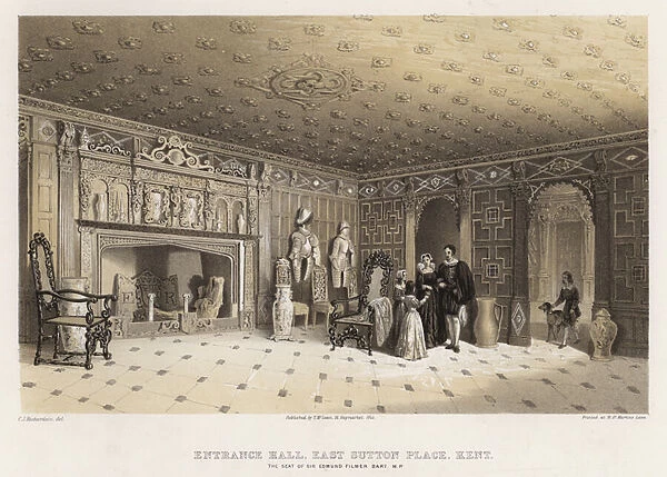 Entrance hall, East Sutton Place, Kent, the seat of Sir Edmund Filmer (colour litho)