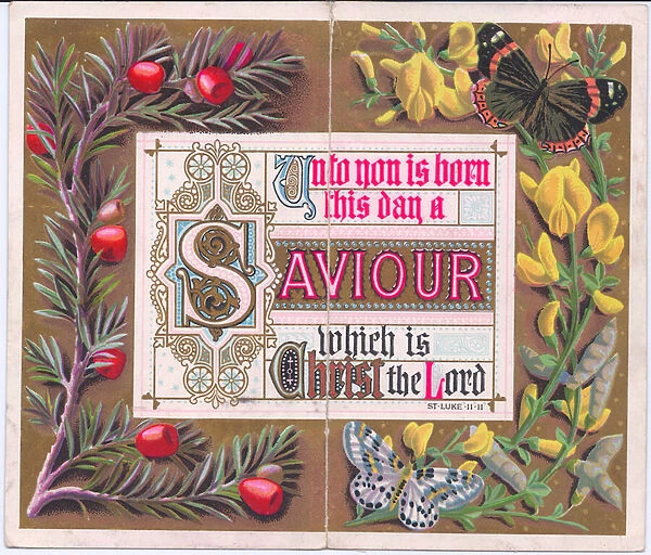 A floral Victorian Christmas card with a religious tract, c. 1880 (colour litho)