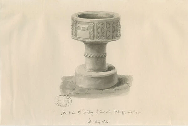 Font in Checkley Church: sepia drawing, 1841 (drawing)