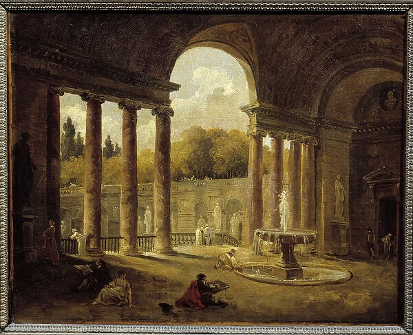 Fountain under a portico. Painting by Hubert Robert (1733-1808), 18th century