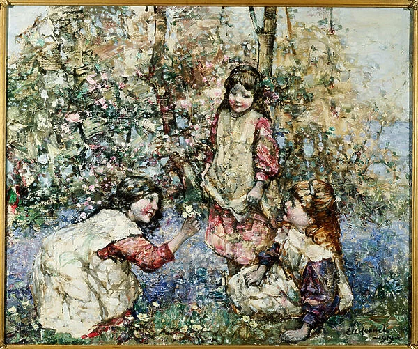 Gathering Primroses, 1919 (oil on canvas)