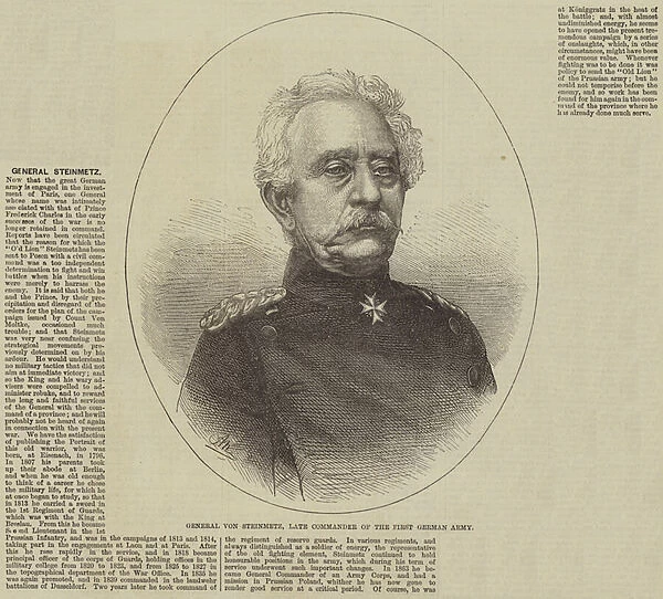 General von Steinmetz, late Commander of the First German Army (engraving)