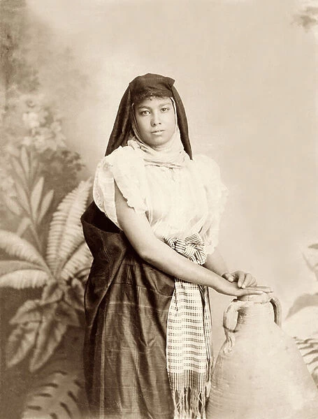 Girl with water jar, c. 1867-98 (b  /  w photo)