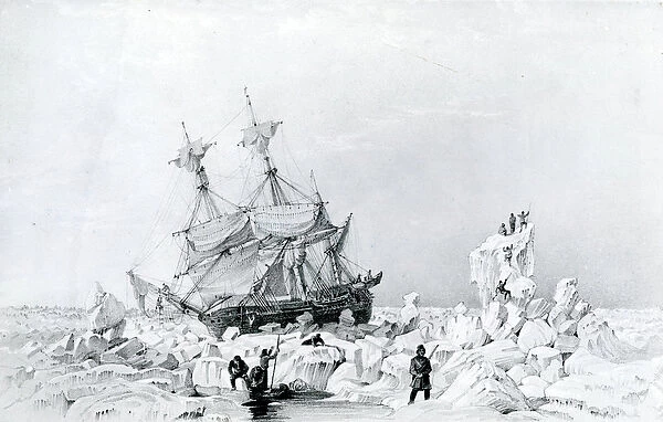 HMS Terror held on ice, 1836 (lithograph)