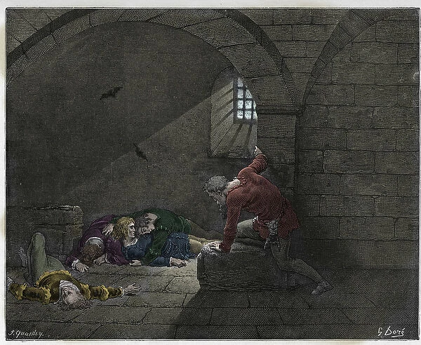 Inferno, Canto 33 : Ugolino (Ugolin della Gherardesca) in the cell with his four dead