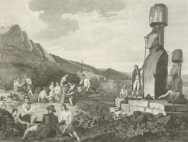 Inhabitants and monuments of Easter Island (engraving)