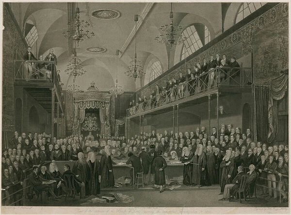 Interior of the House of Lords, Westminster, London, during the important investigation in 1820 (engraving)