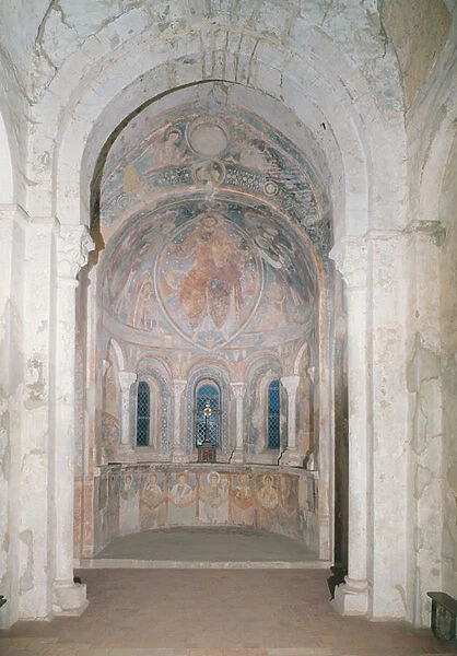 Interior view of the apse with a fresco depicting Christ giving the law to St