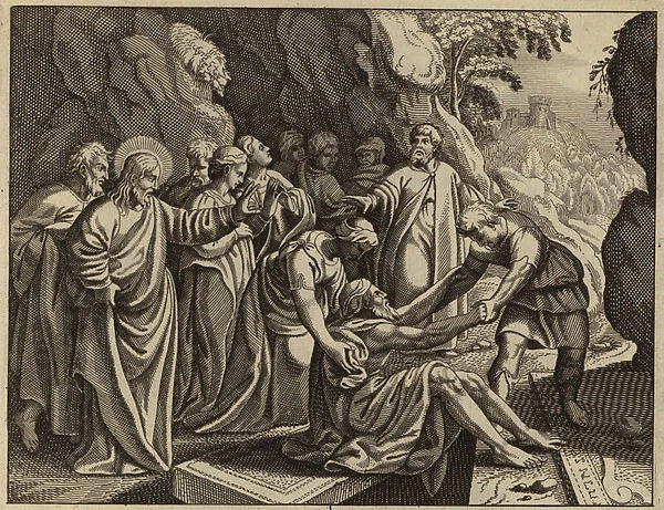 Jesus Christ raising Lazarus from the dead (engraving)